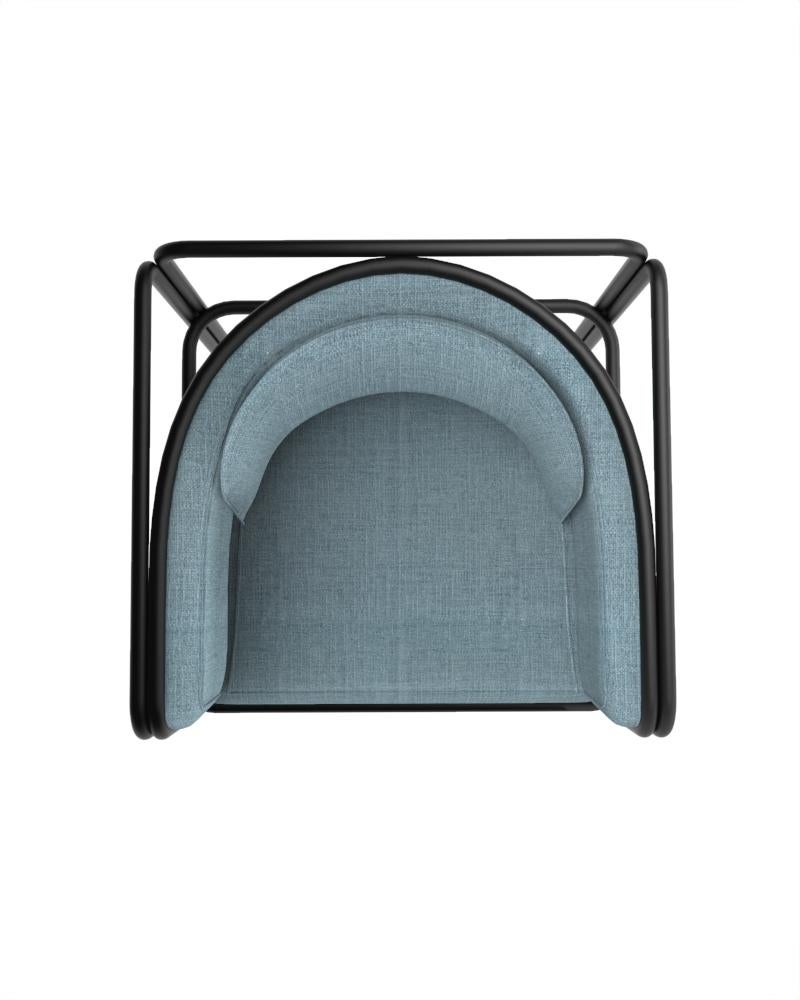 Contemporary Collector AZ1 Armchair Famiglia Blue Fabric & Black Metal by Francesco Zonca For Sale