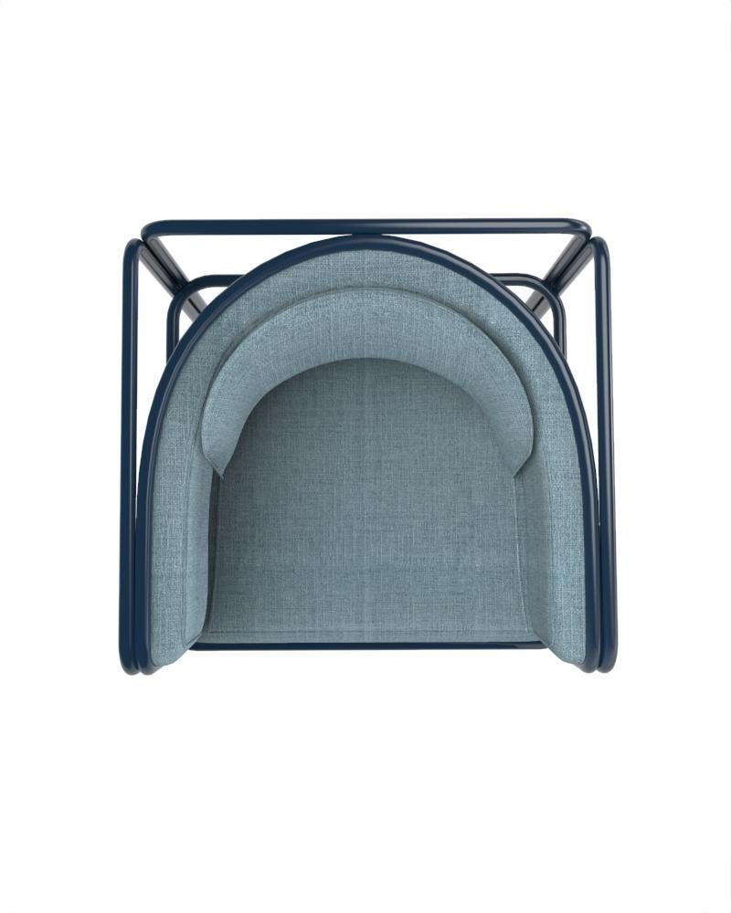 Contemporary Collector AZ1 Armchair Famiglia Blue Fabric & Dark Blue Metal by Francesco Zonca For Sale