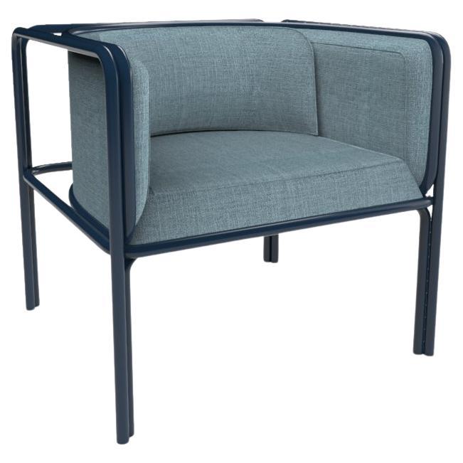 Collector AZ1 Armchair Famiglia Blue Fabric & Dark Blue Metal by Francesco Zonca For Sale