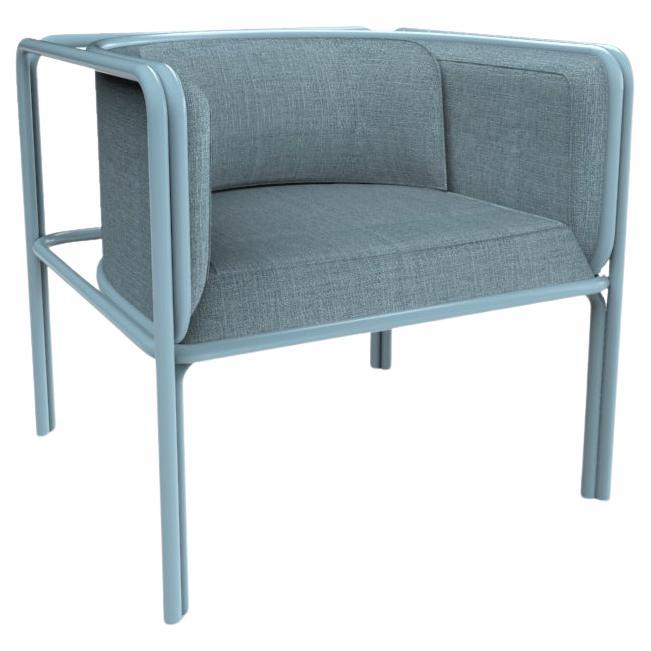 Collector AZ1 Armchair Famiglia Blue Fabric &Light Blue Metal by Francesco Zonca