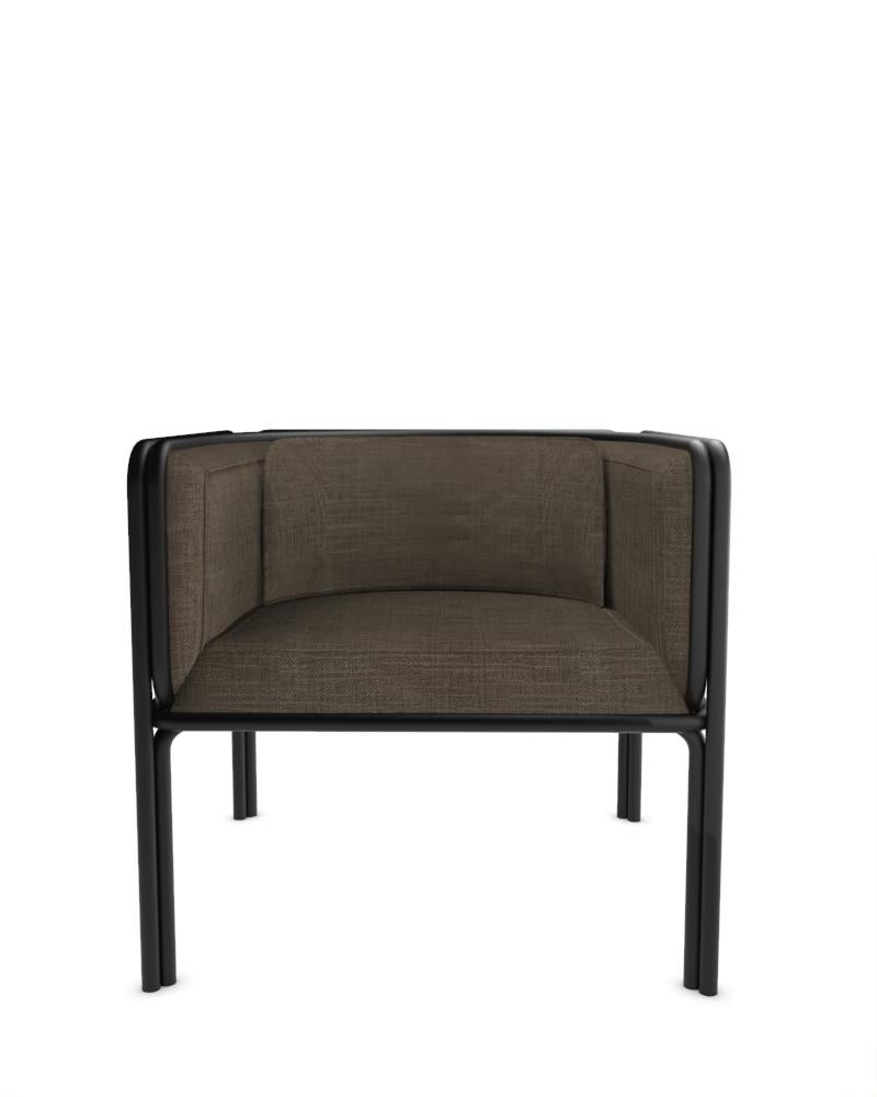 Collector AZ1 Armchair Designed by Francesco Zonca in Famiglia 12 Brown Fabric and Black Lacquered Metal

Introducing the AZ1 Armchair – a marriage of rugged strength and refined elegance. This unique chair, seamlessly blends the industrial allure
