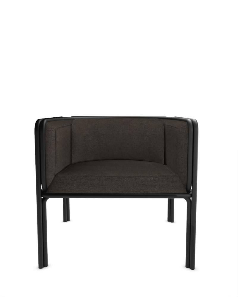 Collector AZ1 Armchair Designed by Francesco Zonca in Famiglia 52 Grey Fabric and Black Lacquered Metal

Introducing the AZ1 Armchair – a marriage of rugged strength and refined elegance. This unique chair, seamlessly blends the industrial allure of