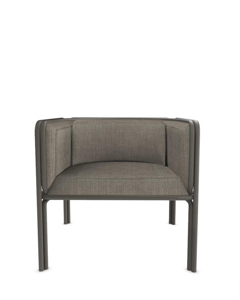 Collector AZ1 Armchair Designed by Francesco Zonca in Famiglia 8 Grey Fabric and Grey Lacquered Metal

Introducing the AZ1 Armchair – a marriage of rugged strength and refined elegance. This unique chair, seamlessly blends the industrial allure of