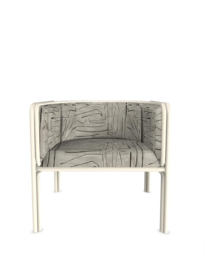 Collector AZ1 Armchair Designed by Francesco Zonca in Graffito Graphite Fabric and White Lacquered Metal

Introducing the AZ1 Armchair – a marriage of rugged strength and refined elegance. This unique chair, seamlessly blends the industrial allure