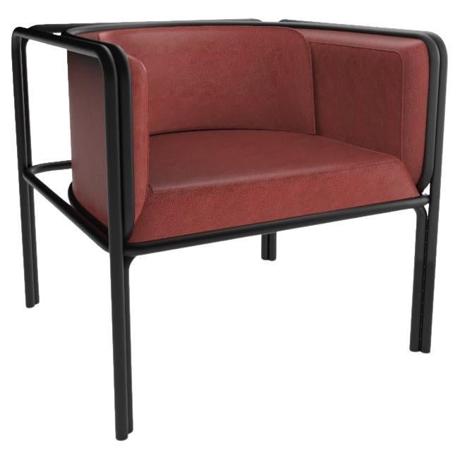 Collector AZ1 Armchair in Bordeaux Leather and Black Metal by Francesco Zonca For Sale