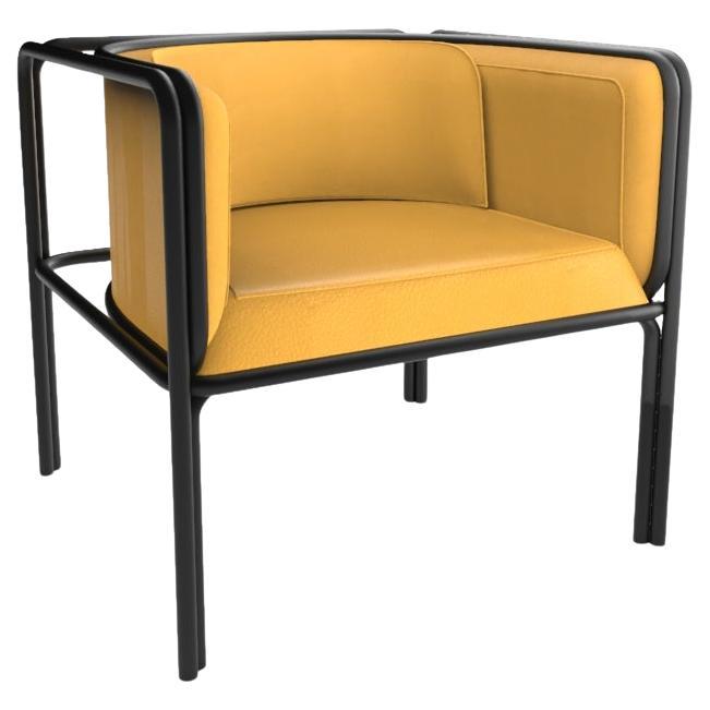 Collector AZ1 Armchair in Giallo Leather and Black Metal by Francesco Zonca For Sale