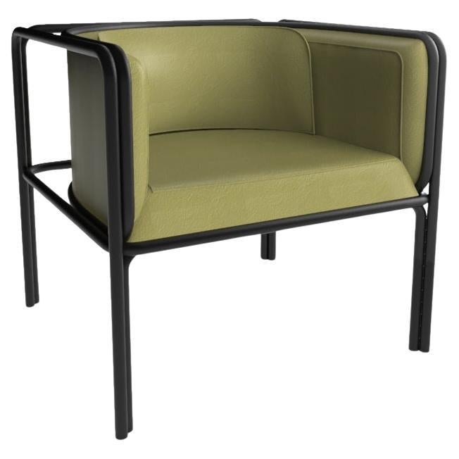 Collector AZ1 Armchair in Green Leather and Black Metal by Francesco Zonca For Sale