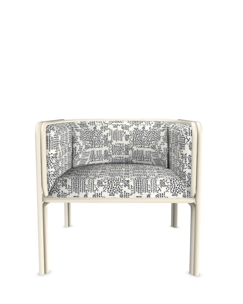 Collector AZ1 Sessel entworfen von Francesco Zonca aus blauem Kolymbetra-Stoff und weiß lackiertem Metall

Der AZ1 Sessel ist eine Kombination aus robuster Stärke und raffinierter Eleganz. Dieser einzigartige Stuhl verbindet nahtlos den