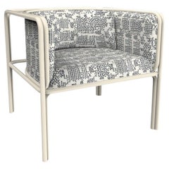 Collector AZ1 Armchair Kolymbetra Blue Fabric & White Metal by Francesco Zonca