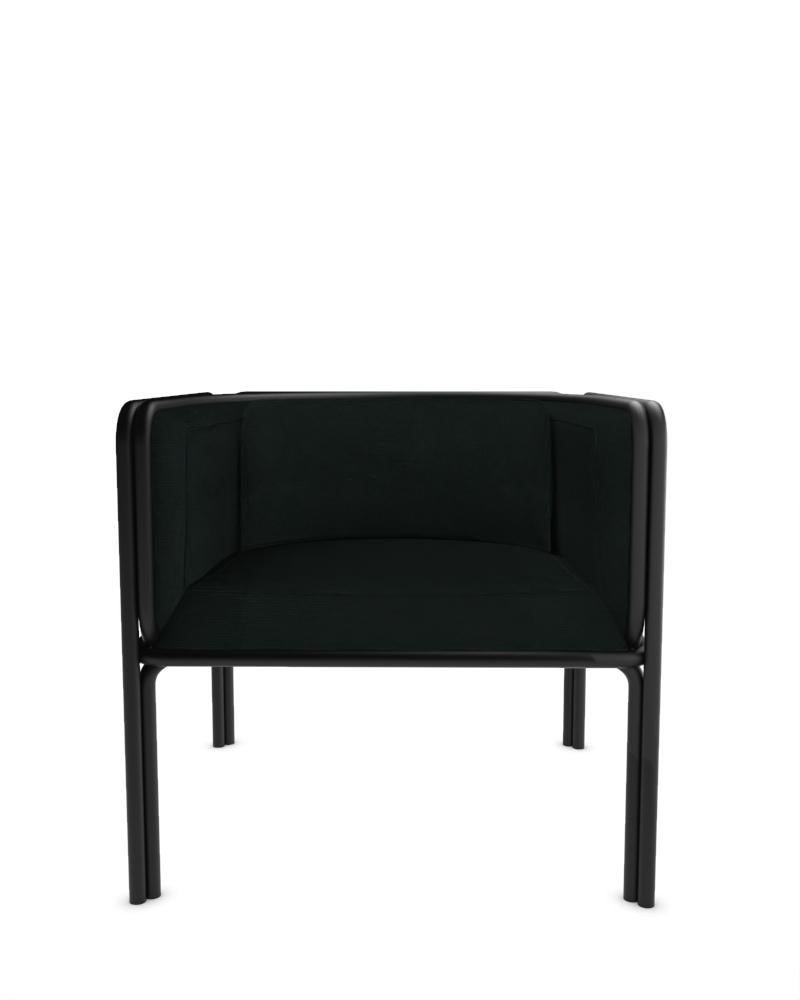 Collector AZ1 Armchair Designed by Francesco Zonca in Midnight Fabric and Black Lacquered Metal

Introducing the AZ1 Armchair – a marriage of rugged strength and refined elegance. This unique chair, seamlessly blends the industrial allure of iron