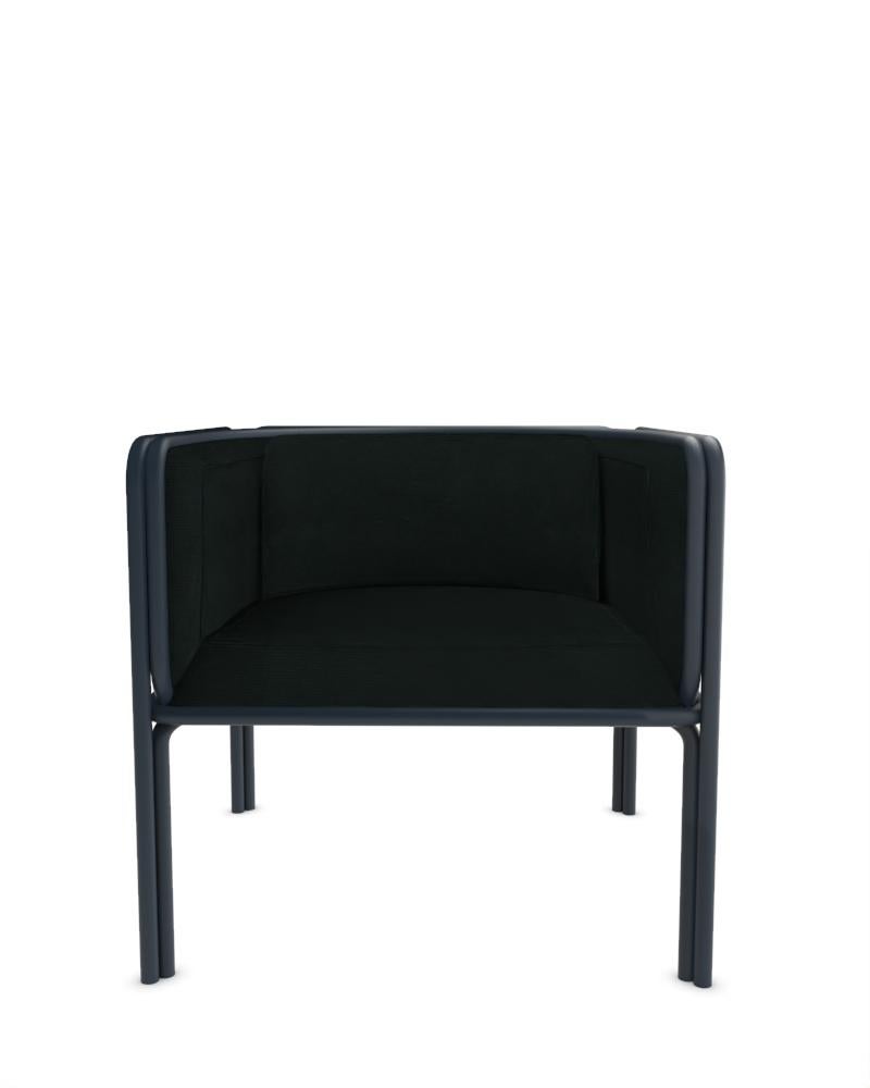 Collector AZ1 Armchair Designed by Francesco Zonca in Midnight Fabric and Dark Blue Lacquered Metal

Introducing the AZ1 Armchair – a marriage of rugged strength and refined elegance. This unique chair, seamlessly blends the industrial allure of