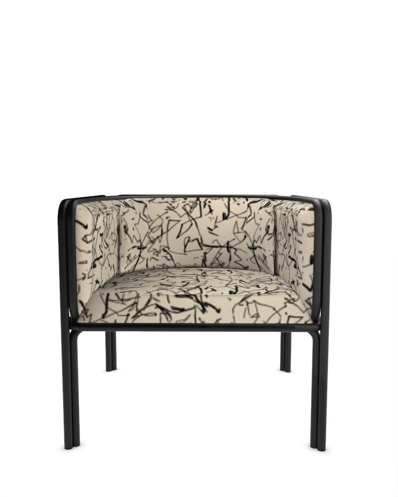 Collector AZ1 Armchair Designed by Francesco Zonca in Scribble Monochrome Fabric and Black Lacquered Metal

Introducing the AZ1 Armchair – a marriage of rugged strength and refined elegance. This unique chair, seamlessly blends the industrial allure