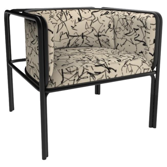 Collector AZ1 Armchair Scribble Monochrome Fabric & Black Metal Francesco Zonca For Sale