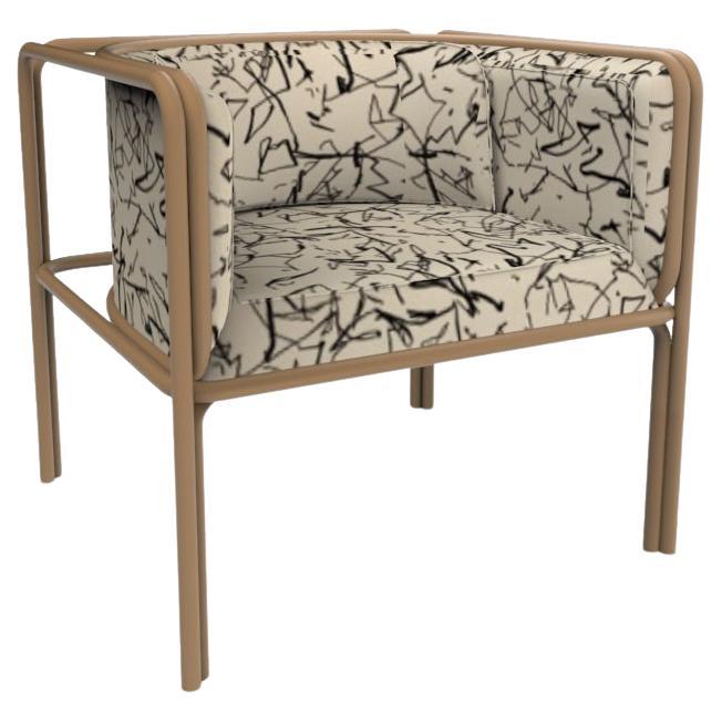 Collector AZ1 Armchair Scribble Monochrome Fabric & Brown Metal Francesco Zonca