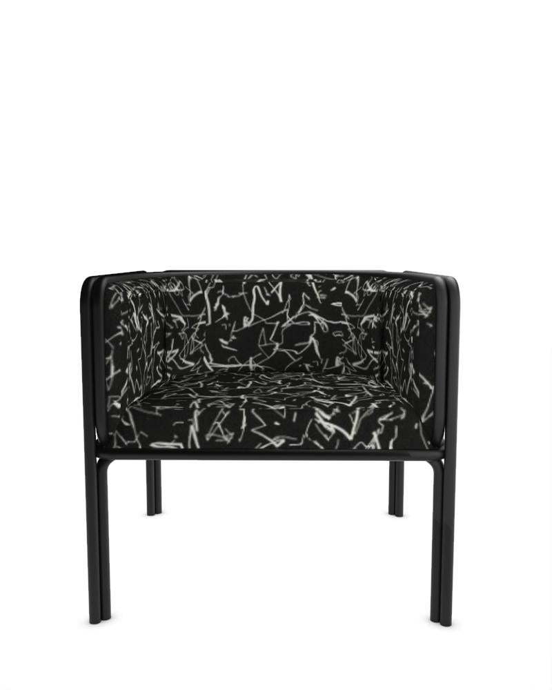 Collector AZ1 Armchair Designed by Francesco Zonca in Scribble Noir Fabric and Black Lacquered Metal

Introducing the AZ1 Armchair – a marriage of rugged strength and refined elegance. This unique chair, seamlessly blends the industrial allure of