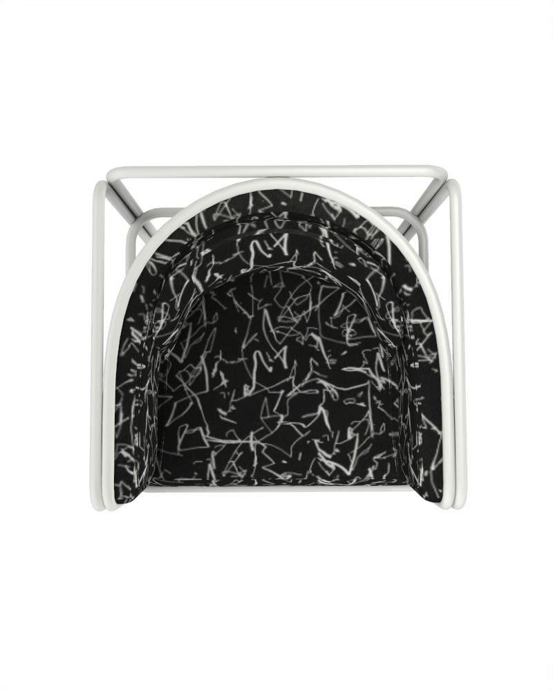 Contemporary Collector AZ1 Armchair Scribble Noir Fabric & White Metal by Francesco Zonca For Sale