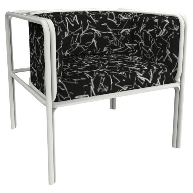 Collector AZ1 Armchair Scribble Noir Fabric & White Metal by Francesco Zonca For Sale