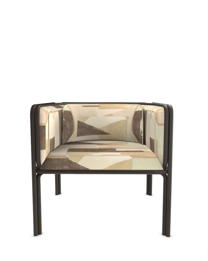 Collector AZ1 Armchair Designed by Francesco Zonca in District Silt Fabric and Dark Brown Lacquered Metal

Introducing the AZ1 Armchair – a marriage of rugged strength and refined elegance. This unique chair, seamlessly blends the industrial allure