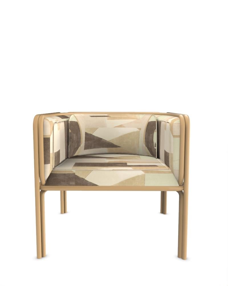 Collector AZ1 Armchair Designed by Francesco Zonca in District Silt Fabric and Light Brown Lacquered Metal

Introducing the AZ1 Armchair – a marriage of rugged strength and refined elegance. This unique chair, seamlessly blends the industrial allure