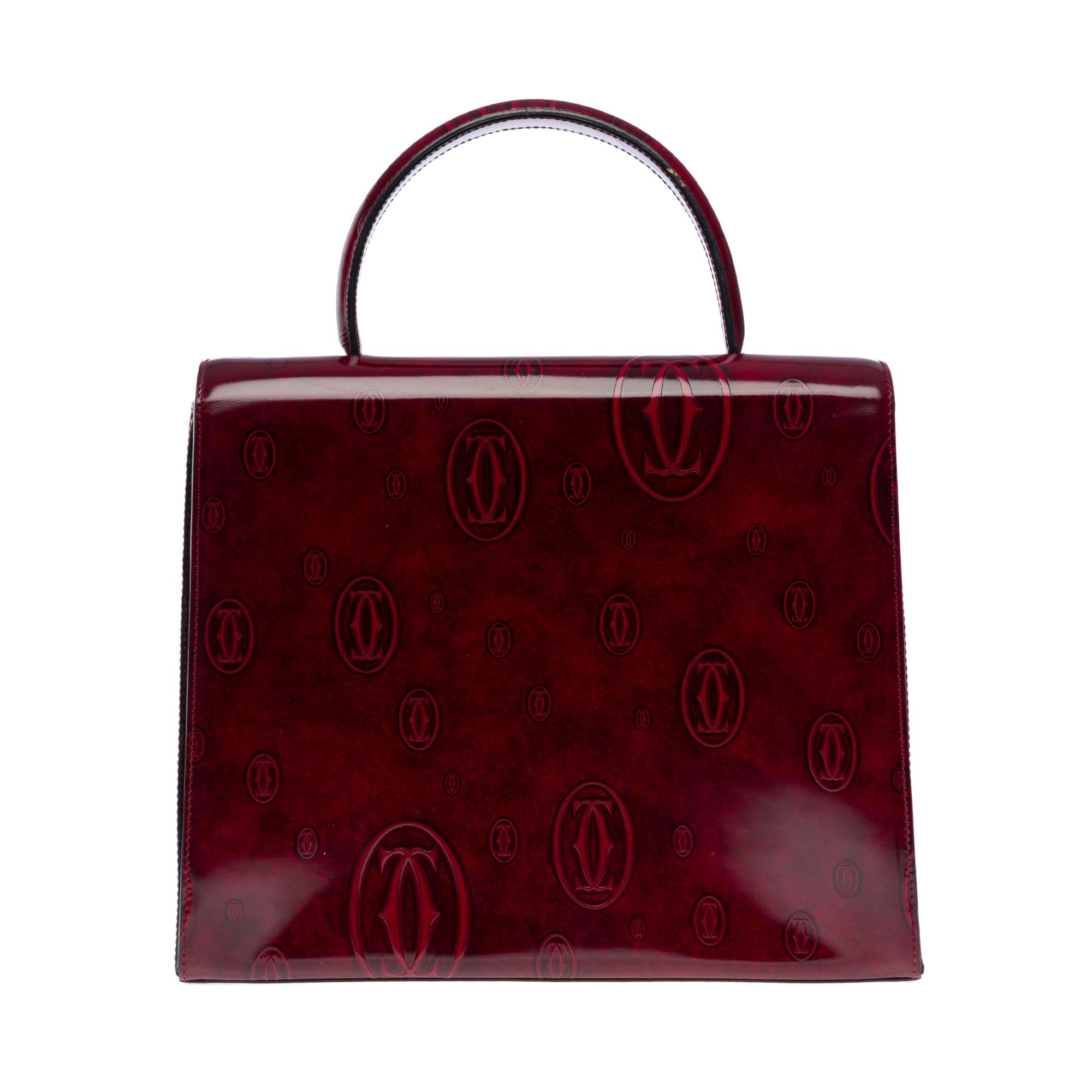 Collector Cartier «Happy Birthday» burgundy patent leather handbag In Excellent Condition In Paris, IDF