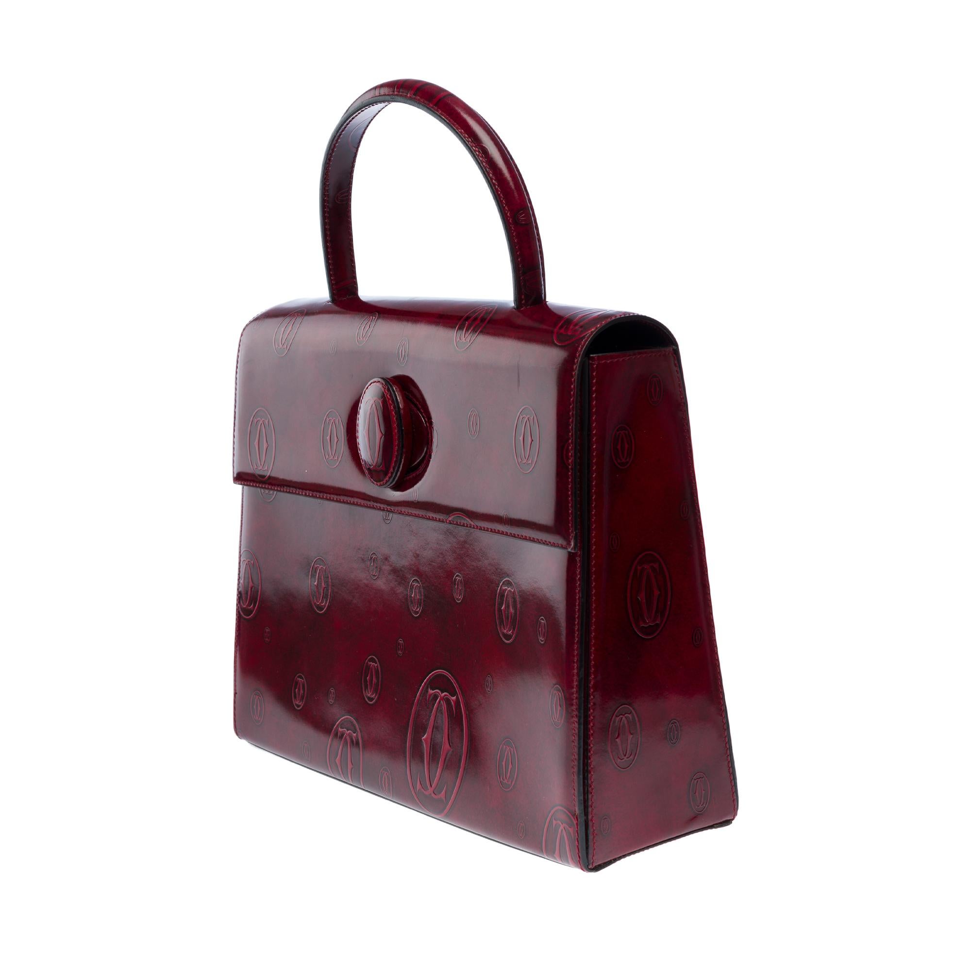 Women's Collector Cartier «Happy Birthday» burgundy patent leather handbag