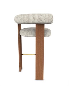Chaise de bar Cassette Collector recouverte de tissu ivoire graphite par Alter Ego