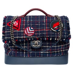 Cartella da collezione Chanel Airlines "Pilot's Briefcase" in tweed blu e pelle , RHW