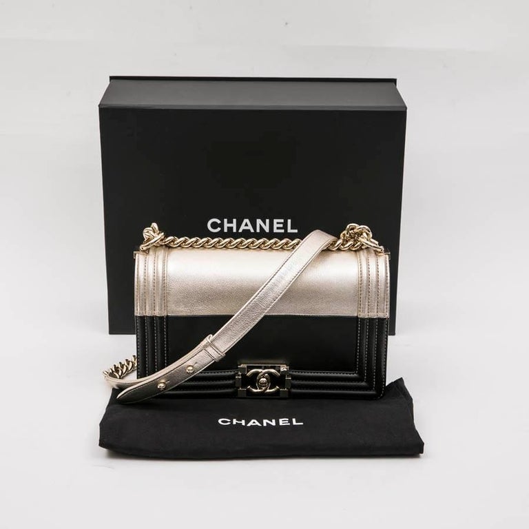 Collector CHANEL Boy Bag in Black and Pale Gold Smooth Lamb Leather at