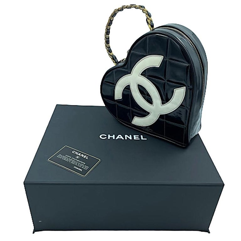 Collector Chanel Heart Bag in Black and White Patent Leather at