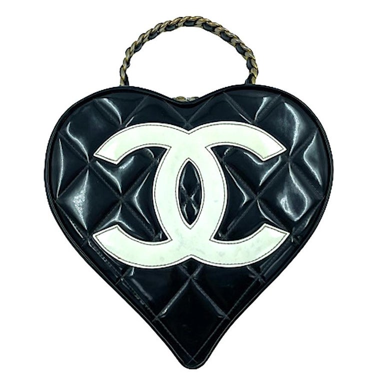 Collector Chanel Heart Bag in Black and White Patent Leather