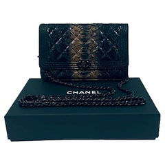 Collector CHANEL Wallet on Chain Bag in Black Python Leather