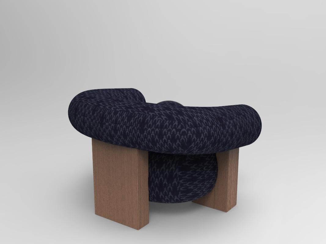 Fabric Collector Contemporary Modern Cassette Armchair in Baldac Blue Smoked Oak For Sale