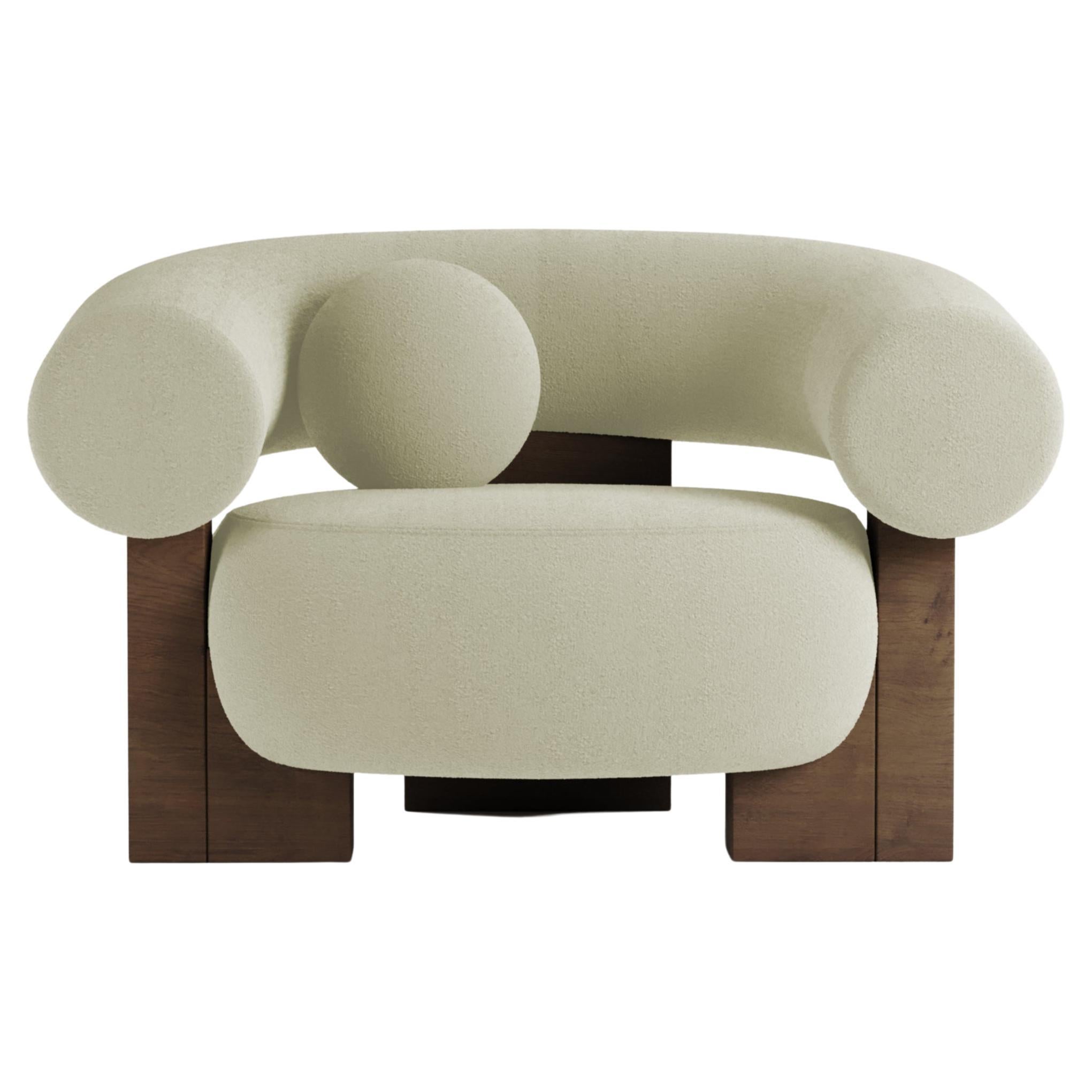 Collector Contemporary Modern Cassette Armchair in Bouclé Beige Smoked Oak