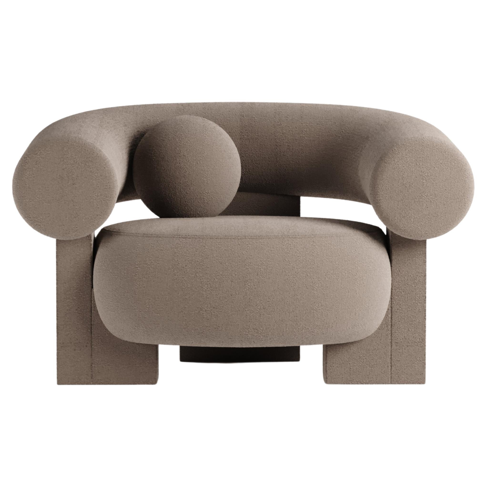 Collector Contemporary Modern Cassette Armchair in Boucle Brown For Sale
