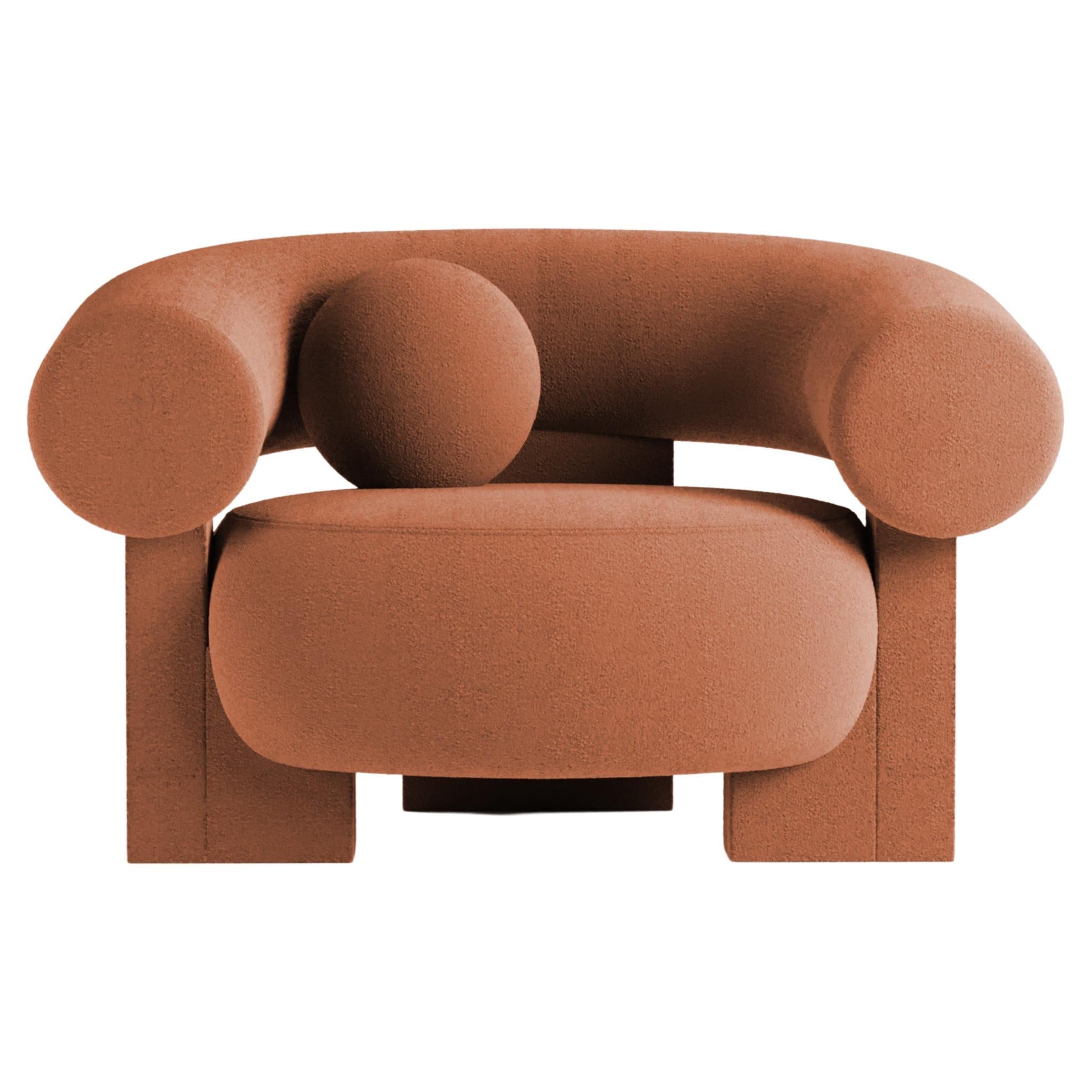Collector Contemporary Modern Cassette Armchair in Boucle Burnt Orange For Sale