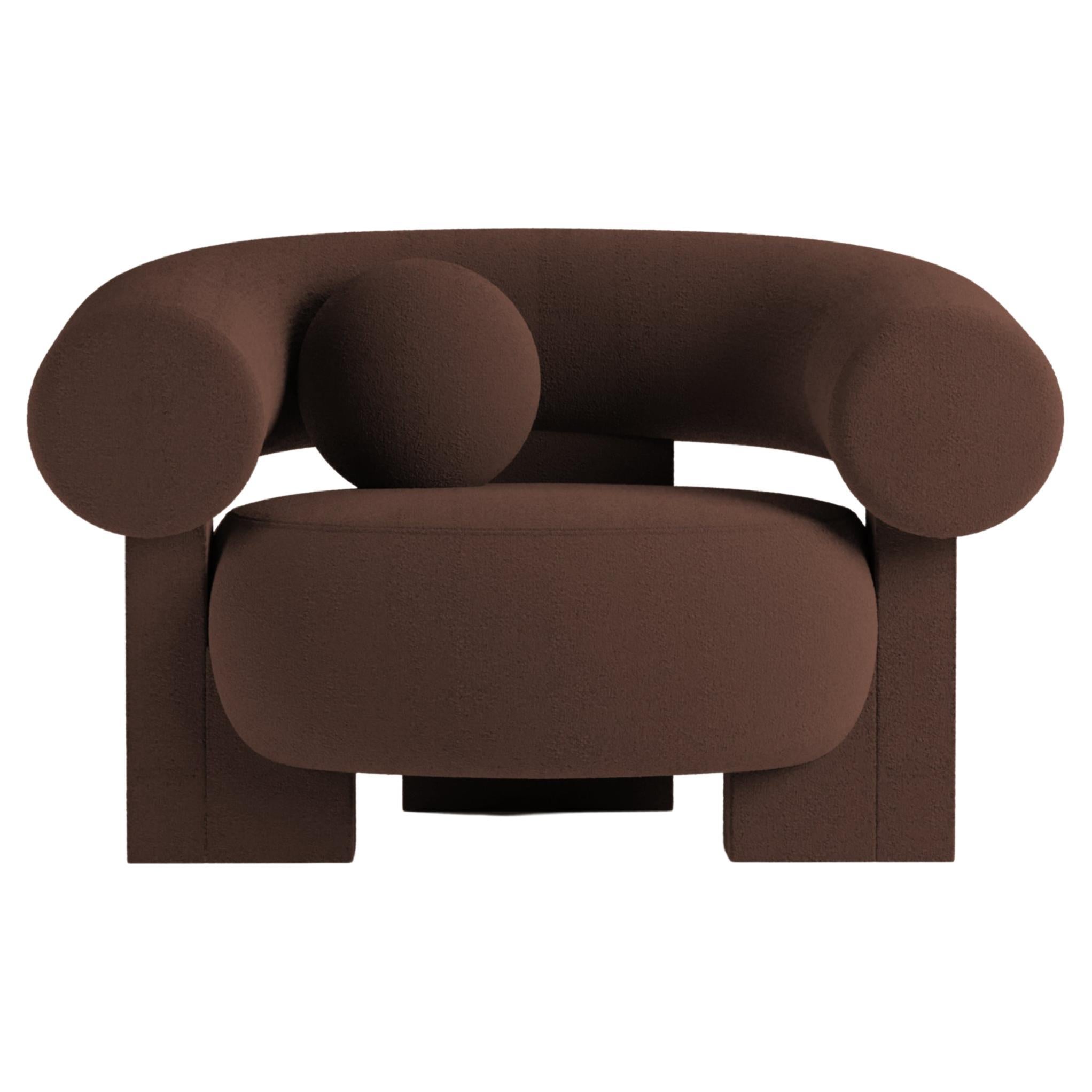 Collector Contemporary Modern Cassette Armchair in Bouclé Dark Brown For Sale