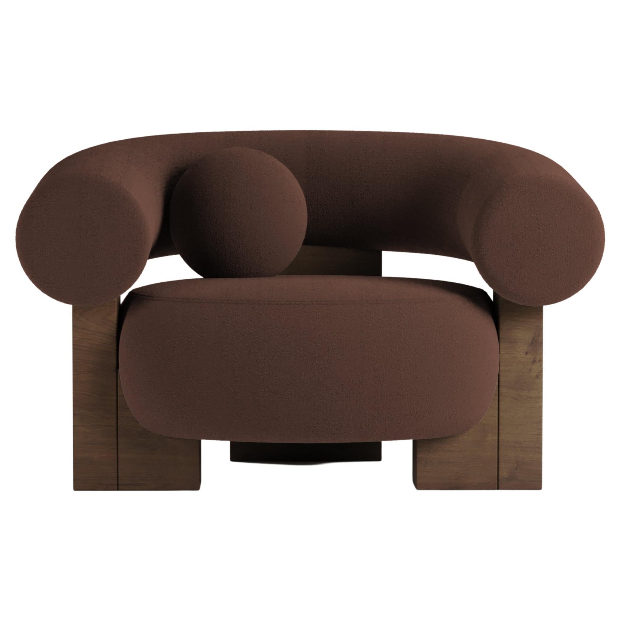 Collector Contemporary Modern Cassette Armchair in Bouclé Dark Brown Smoked Oak For Sale