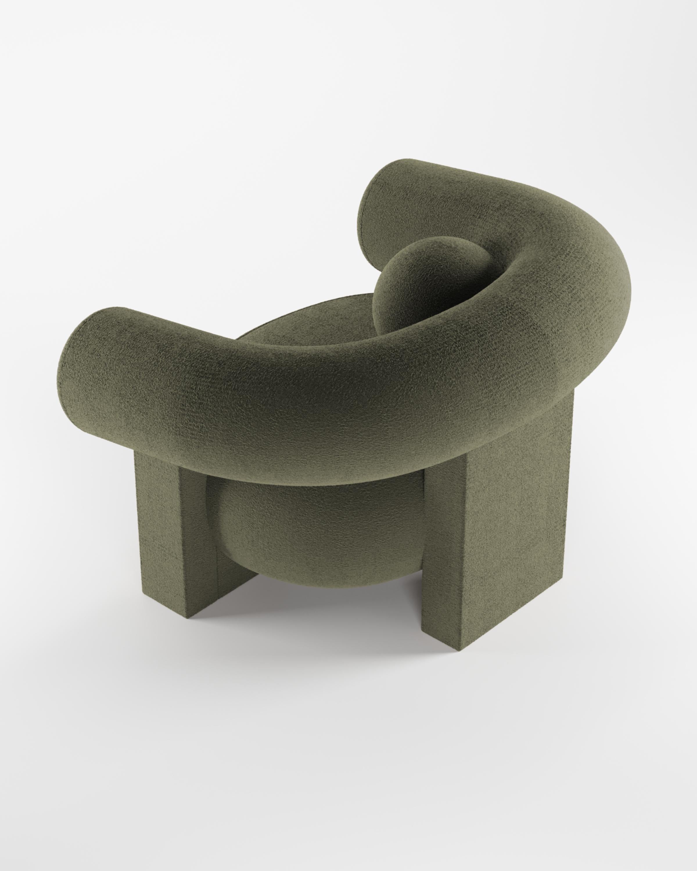 Fabric Collector Contemporary Modern Cassette Armchair in Bouclé Green For Sale