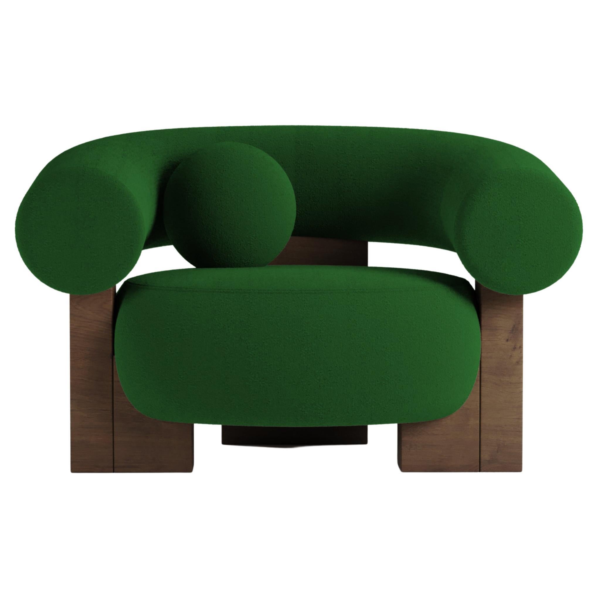 Collector Contemporary Modern Cassette Armchair in Bouclé Green Smoked Oak For Sale