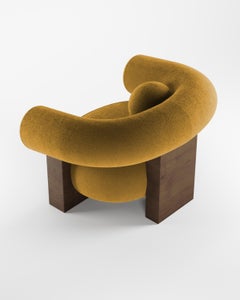 Collector Contemporary Modern Cassette Armchair in Boucle Mustard Smoked Oak