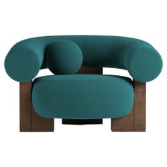 Collector Contemporary Modern Cassette Armchair in Bouclé Ocean Blue Smoked Oak