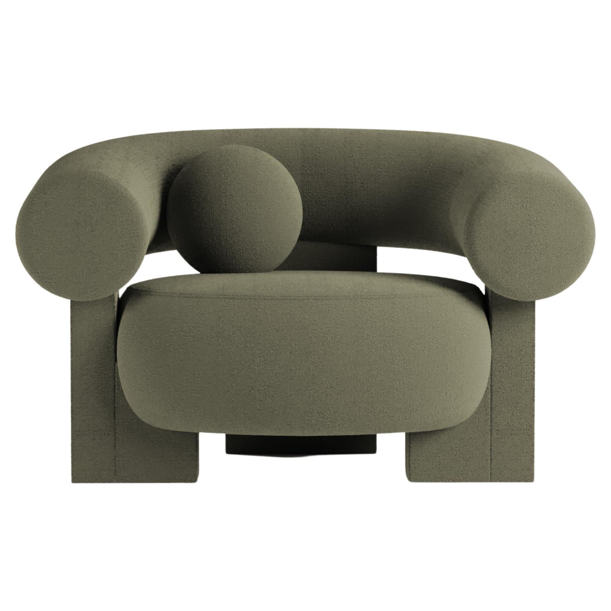 Collector Contemporary Modern Cassette Armchair in Boucle Olive For Sale