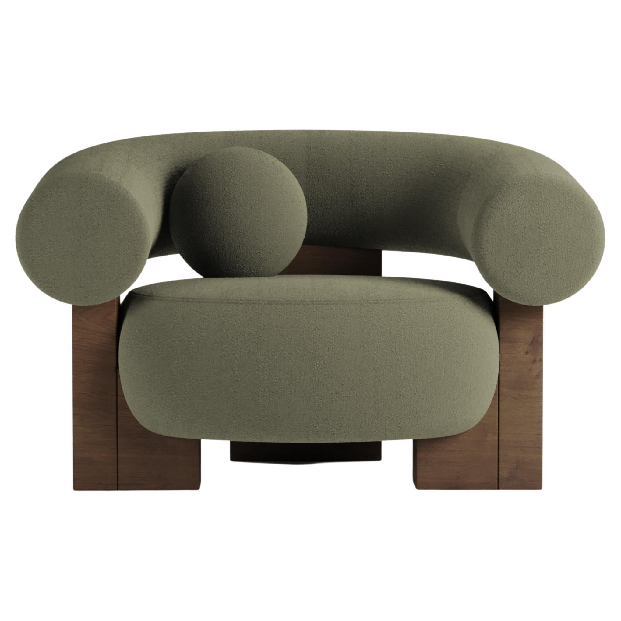 Collector Contemporary Modern Cassette Armchair in Boucle Olive Smoked Oak For Sale