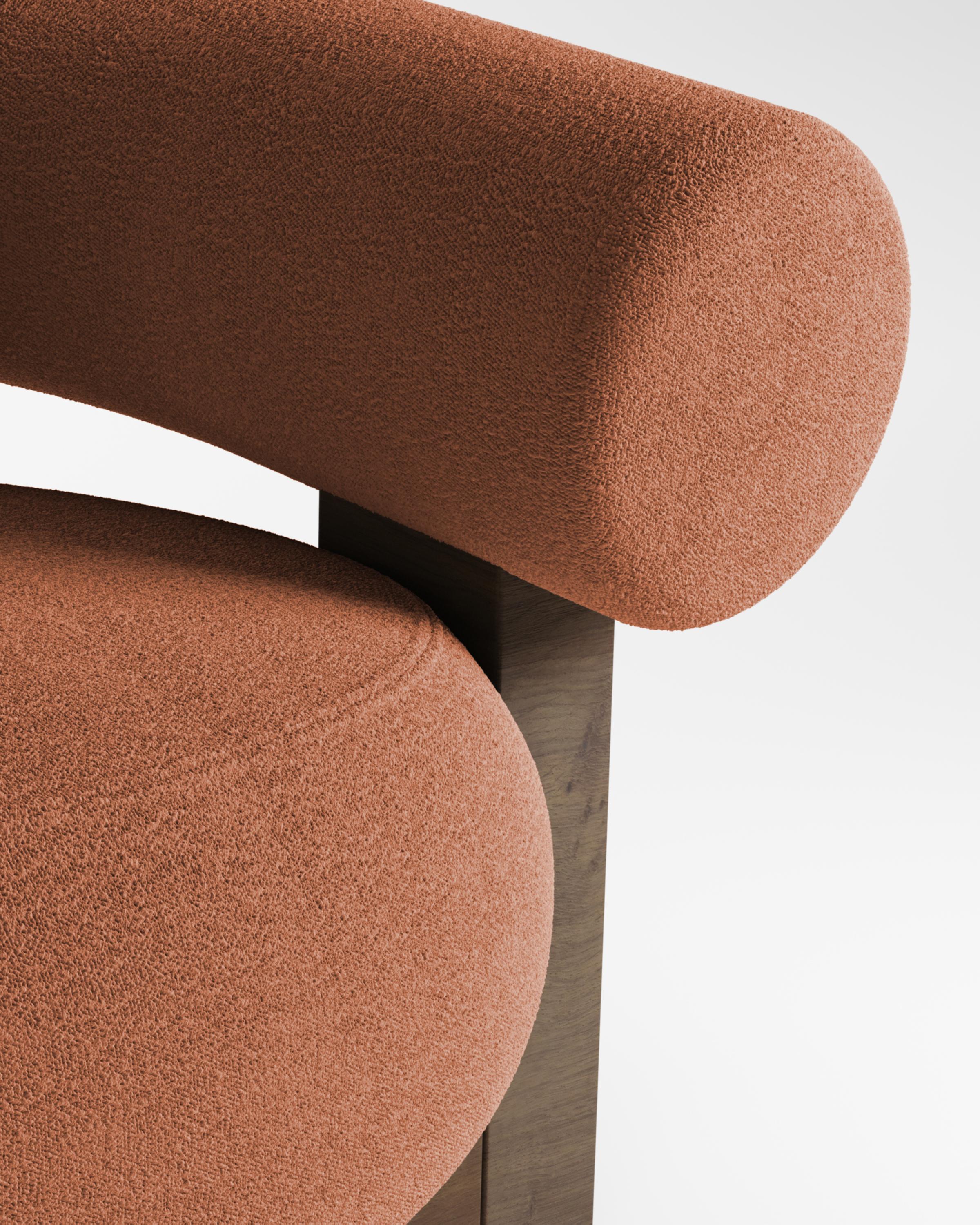 Fabric Collector Contemporary Modern Cassette Armchair in Bouclé Orange Smoked Oak For Sale