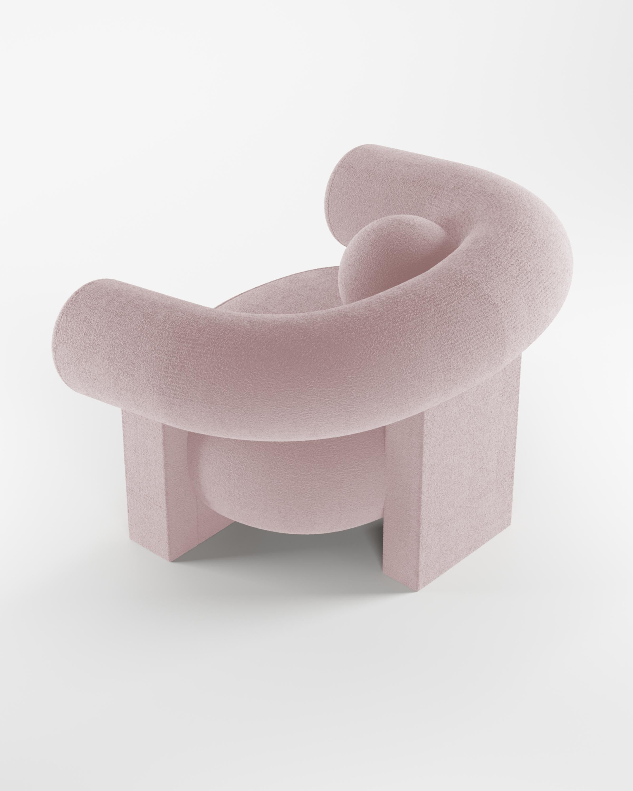 Fabric Collector Contemporary Modern Cassette Armchair in Bouclé Rose For Sale