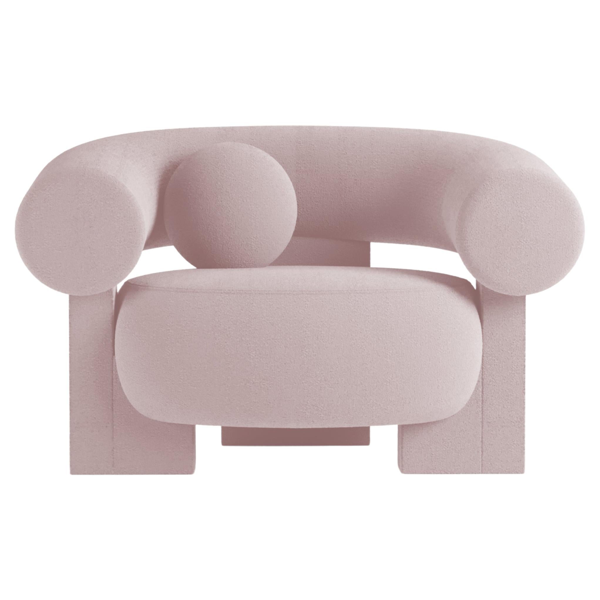 Collector Contemporary Modern Cassette Armchair in Bouclé Rose For Sale