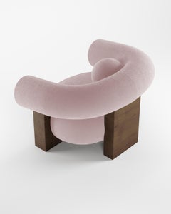 Collector Contemporary Modern Cassette Armchair in Boucle Rose Smoked Oak