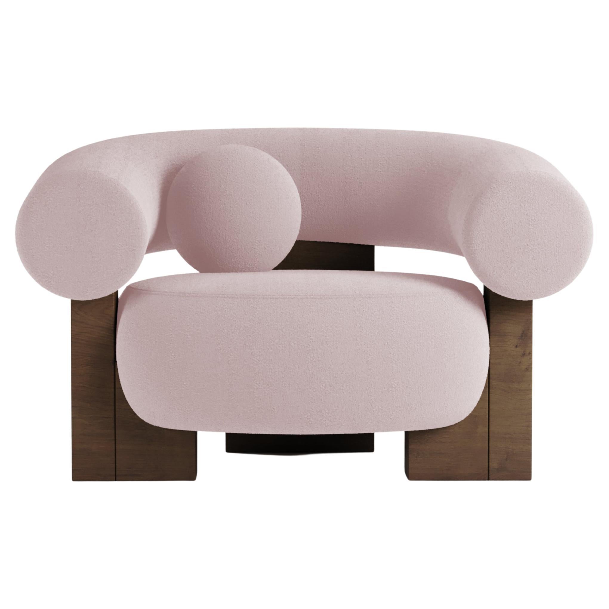 Collector Contemporary Modern Cassette Armchair in Boucle Rose Smoked Oak For Sale