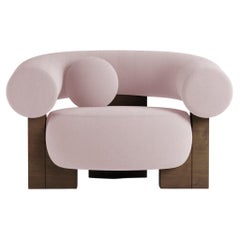 Collector Contemporary Modern Cassette Armchair in Boucle Rose Smoked Oak