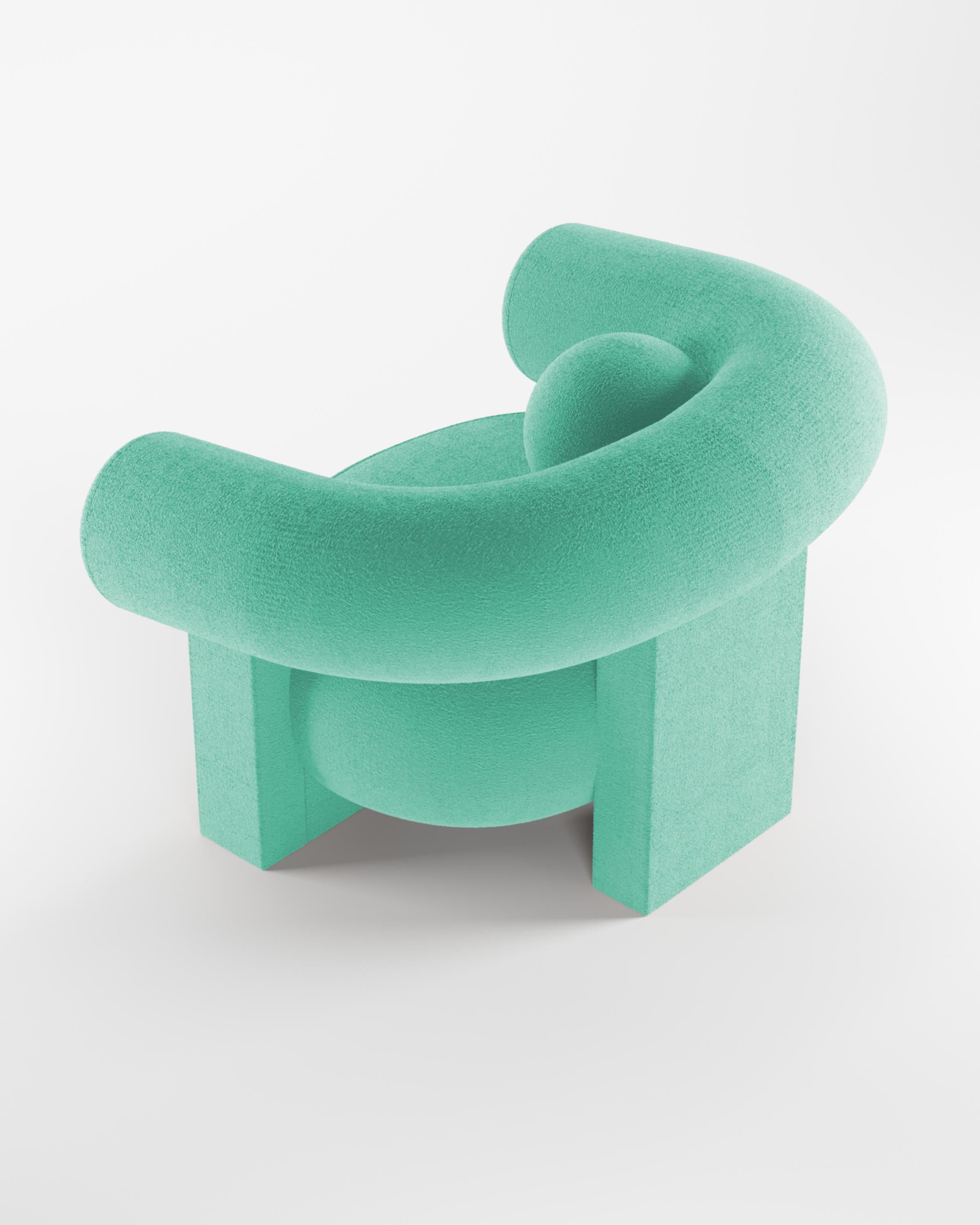 Fabric Collector Contemporary Modern Cassette Armchair in Bouclé Teal For Sale